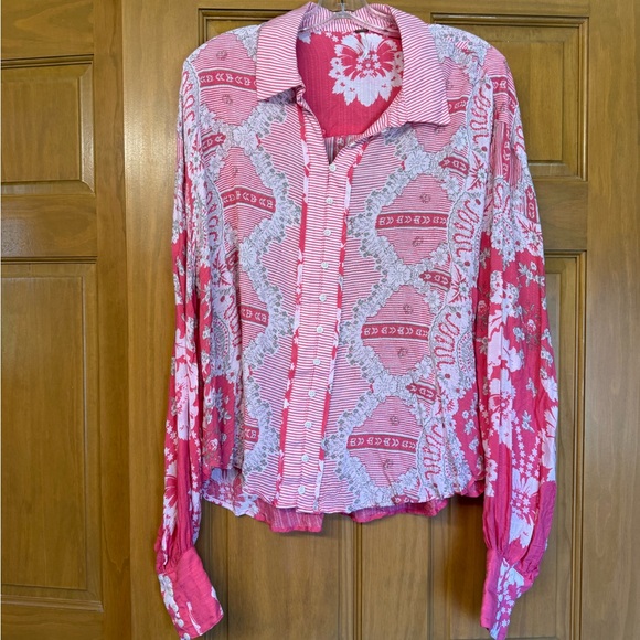 Free People Tops - Free People Pink and White Button-Down Blouse